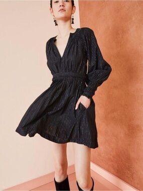 ULLA JOHNSON Black Rory Long Sleeve Mini Dress Size 4 Party Cocktail Date Night